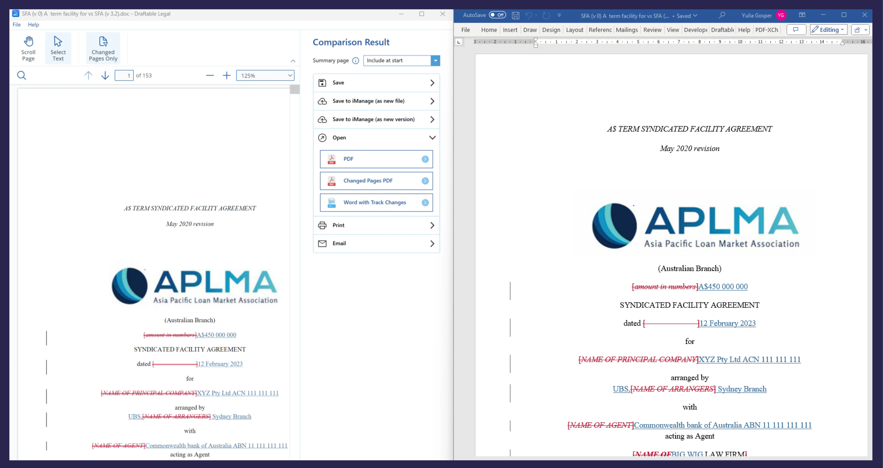 screenshot of Draftable Legal